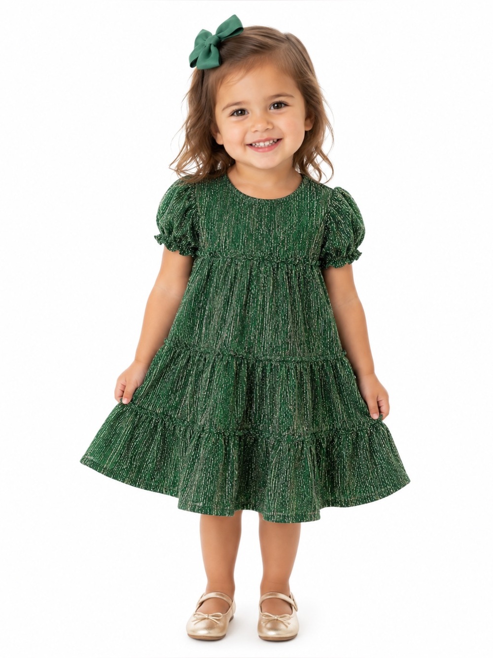 Girls Party Dress Metallic Green size 5T ~ Holiday Christmas Party Dress